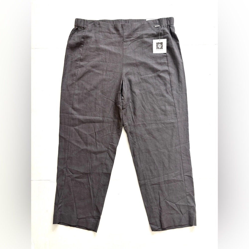 Anne Klein Linen‎ Blend Slim Crop High Waist Relaxed Pants Gray Women's size 14